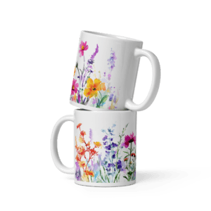 White glossy mug | Watercolor Wildflowers